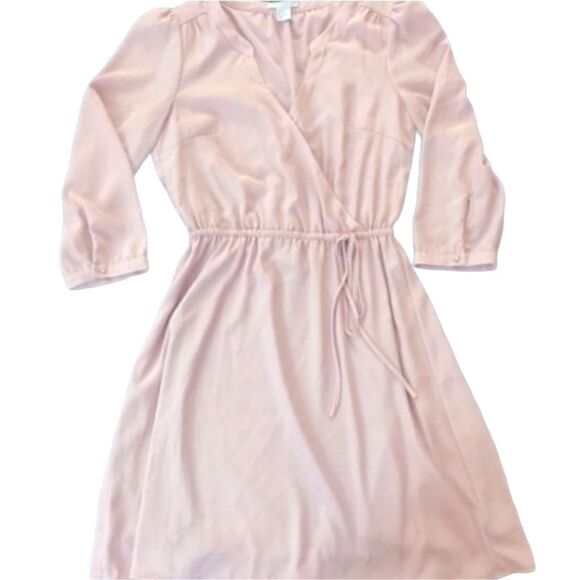 H&M Long Sleeve Pink Tie Up Front‎ Wrap Mini Dress Size 2 - Picture 8 of 8